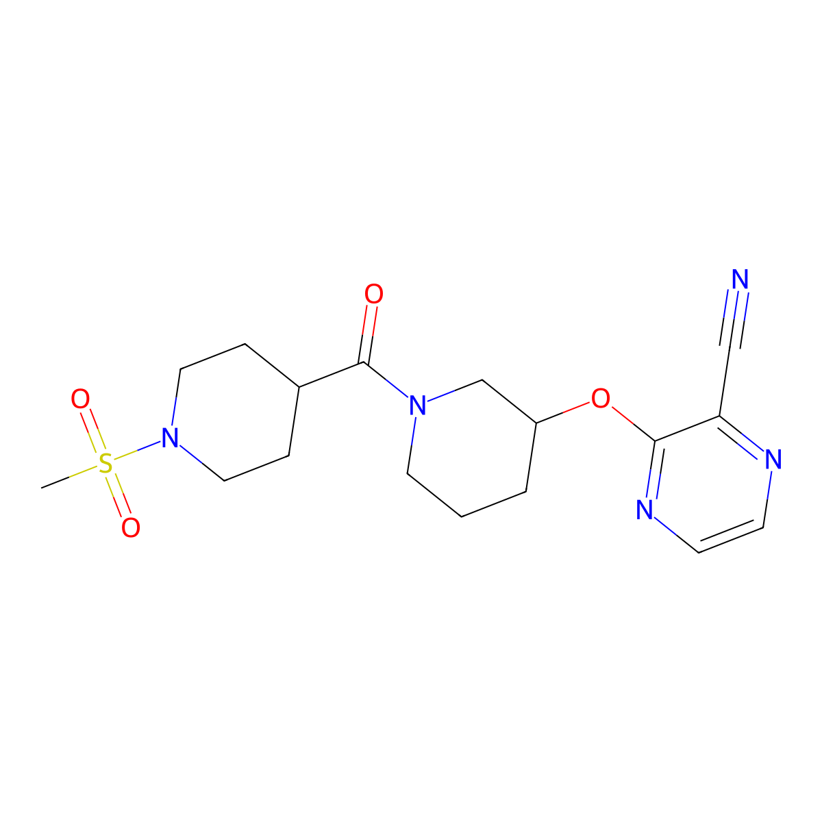 3-((1-(1-(Methylsulfonyl)piperidine-4-carbonyl)piperidin-3-yl)oxy)pyrazine-2-carbonitrile molecular structure, CAS 2034503-19-8
