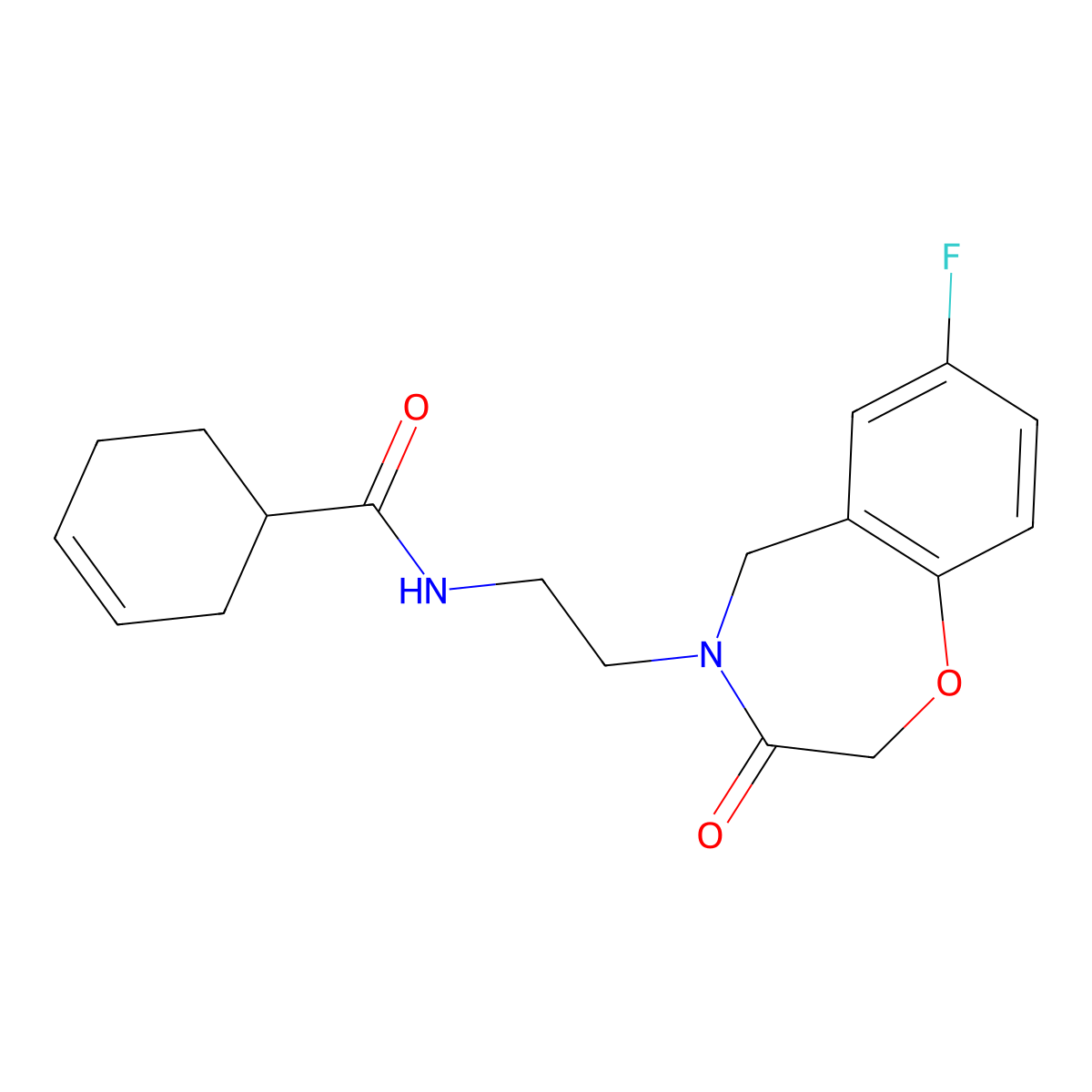 N-(2-(7-fluoro-3-oxo-2,3-dihydrobenzo[f][1,4]oxazepin-4(5H)-yl)ethyl)cyclohex-3-enecarboxamide molecular structure, CAS 2034503-20-1