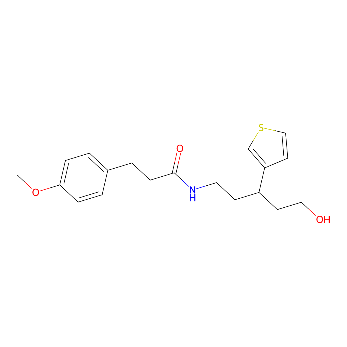 N-(5-hydroxy-3-(thiophen-3-yl)pentyl)-3-(4-methoxyphenyl)propanamide molecular structure, CAS 2034503-29-0
