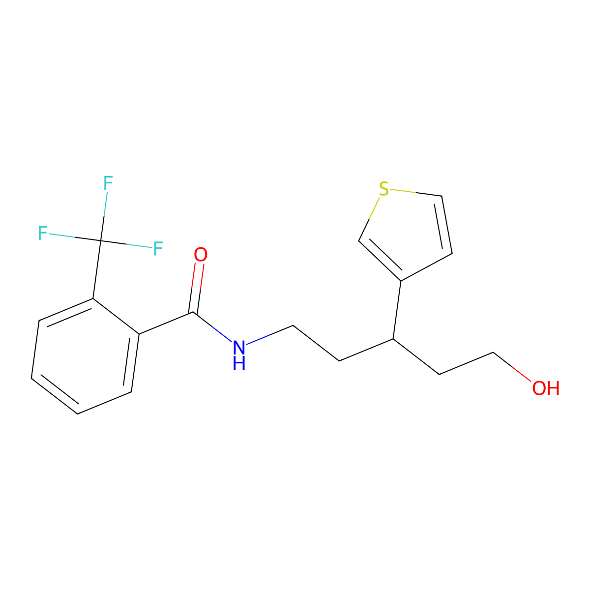 N-(5-hydroxy-3-(thiophen-3-yl)pentyl)-2-(trifluoromethyl)benzamide molecular structure, CAS 2034503-35-8