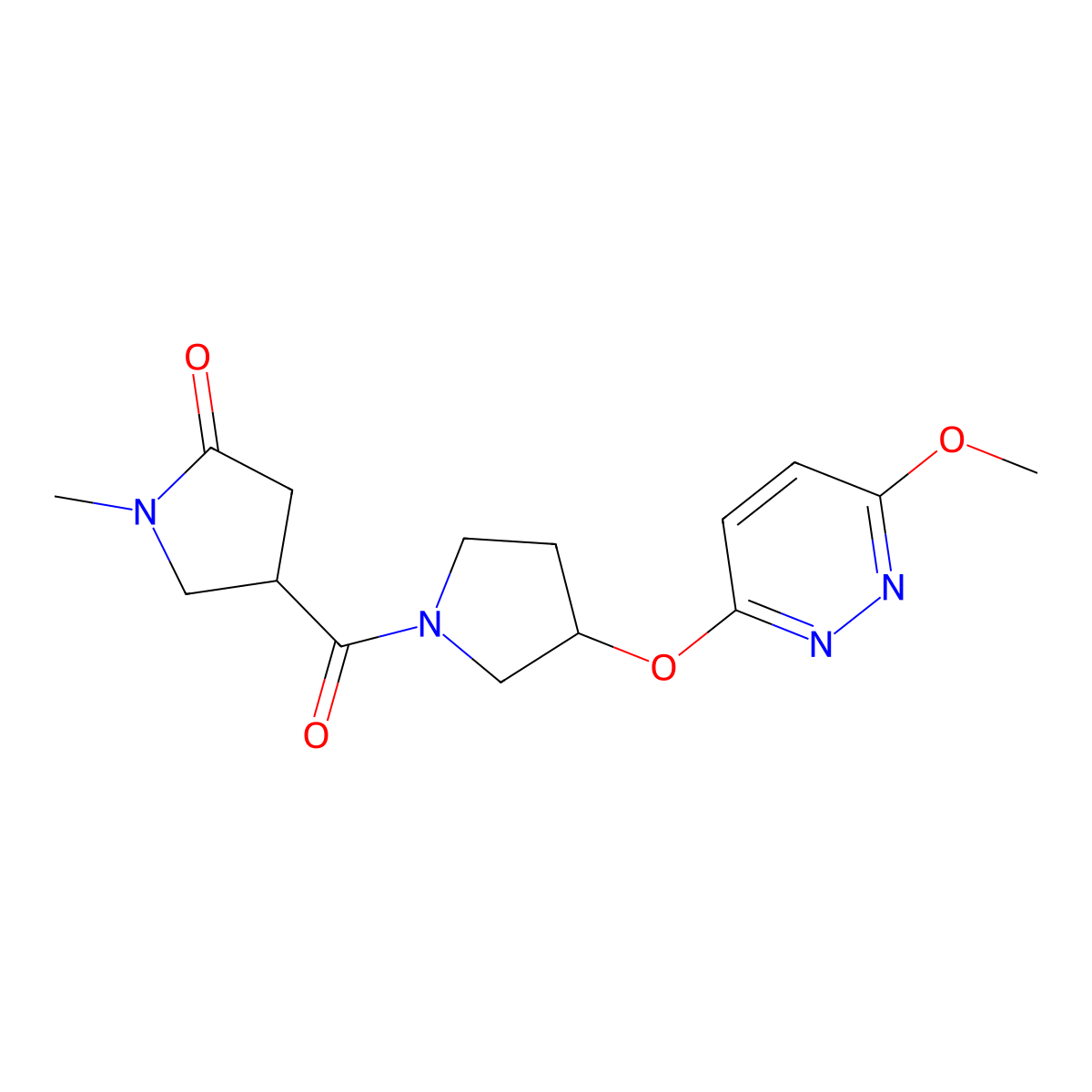 4-{3-[(6-Methoxypyridazin-3-yl)oxy]pyrrolidine-1-carbonyl}-1-methylpyrrolidin-2-one molecular structure, CAS 2034503-37-0