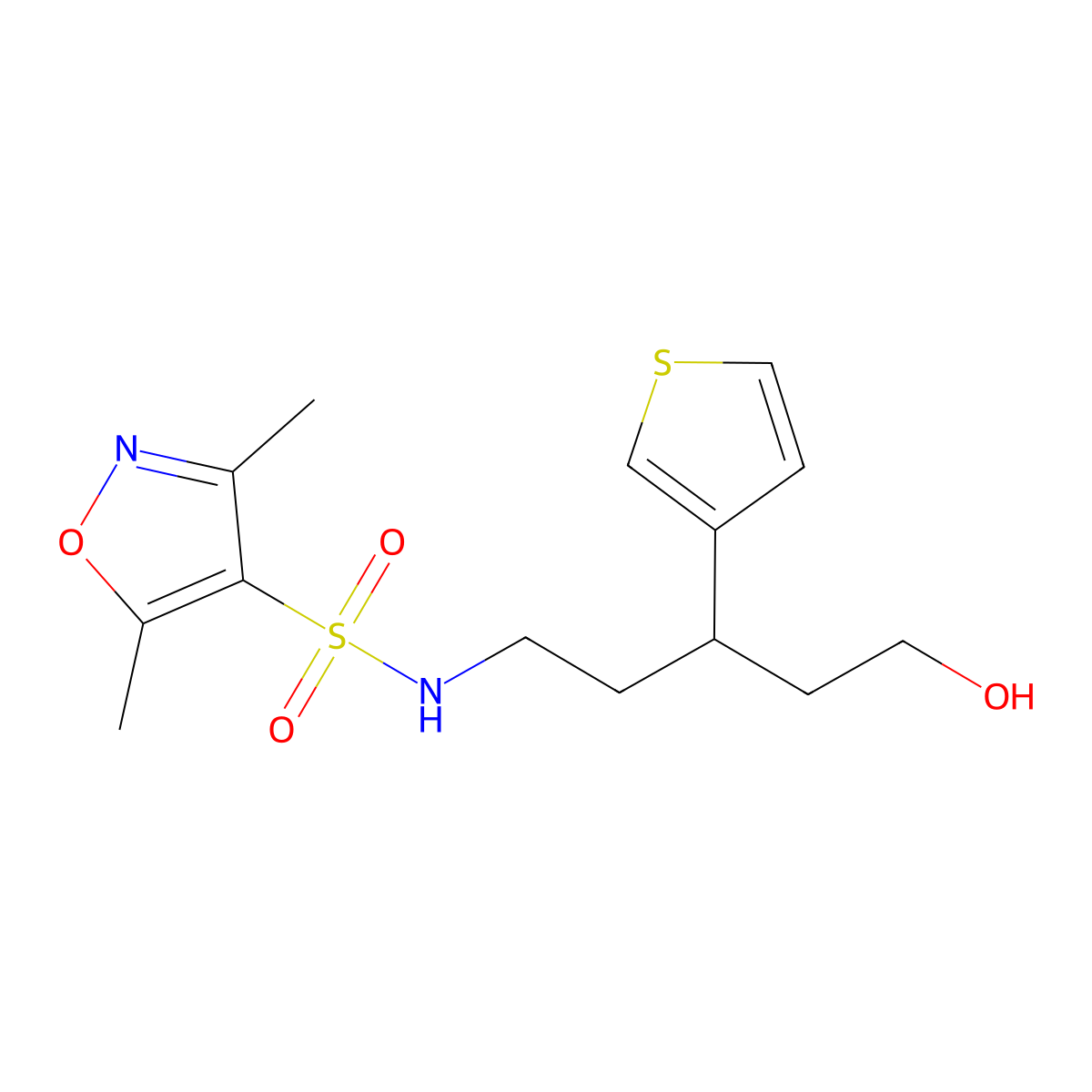N-(5-hydroxy-3-(thiophen-3-yl)pentyl)-3,5-dimethylisoxazole-4-sulfonamide molecular structure, CAS 2034503-48-3
