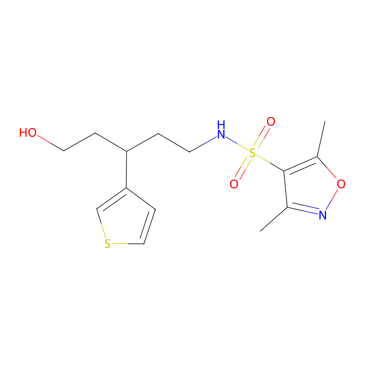 N-(5-hydroxy-3-(thiophen-3-yl)pentyl)-3,5-dimethylisoxazole-4-sulfonamide molecular structure, CAS 2034503-48-3