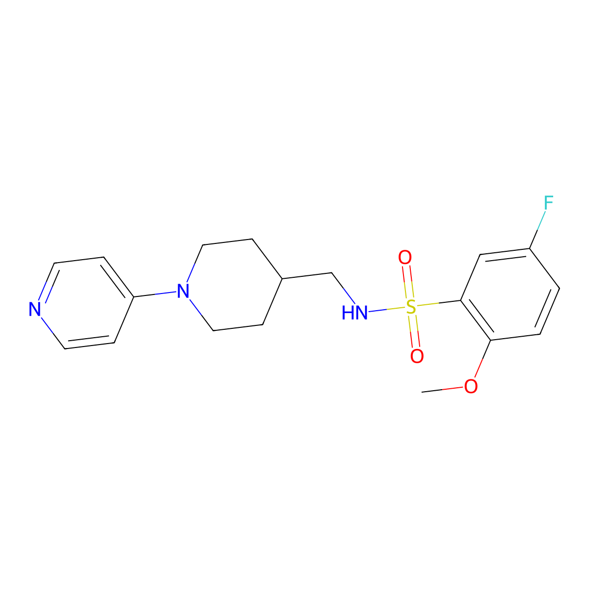 5-fluoro-2-methoxy-N-((1-(pyridin-4-yl)piperidin-4-yl)methyl)benzenesulfonamide molecular structure, CAS 2034503-53-0