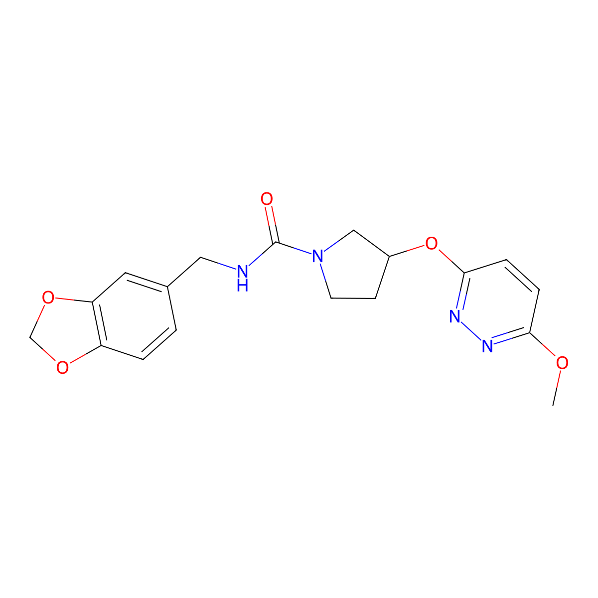 N-(benzo[d][1,3]dioxol-5-ylmethyl)-3-((6-methoxypyridazin-3-yl)oxy)pyrrolidine-1-carboxamide molecular structure, CAS 2034503-56-3