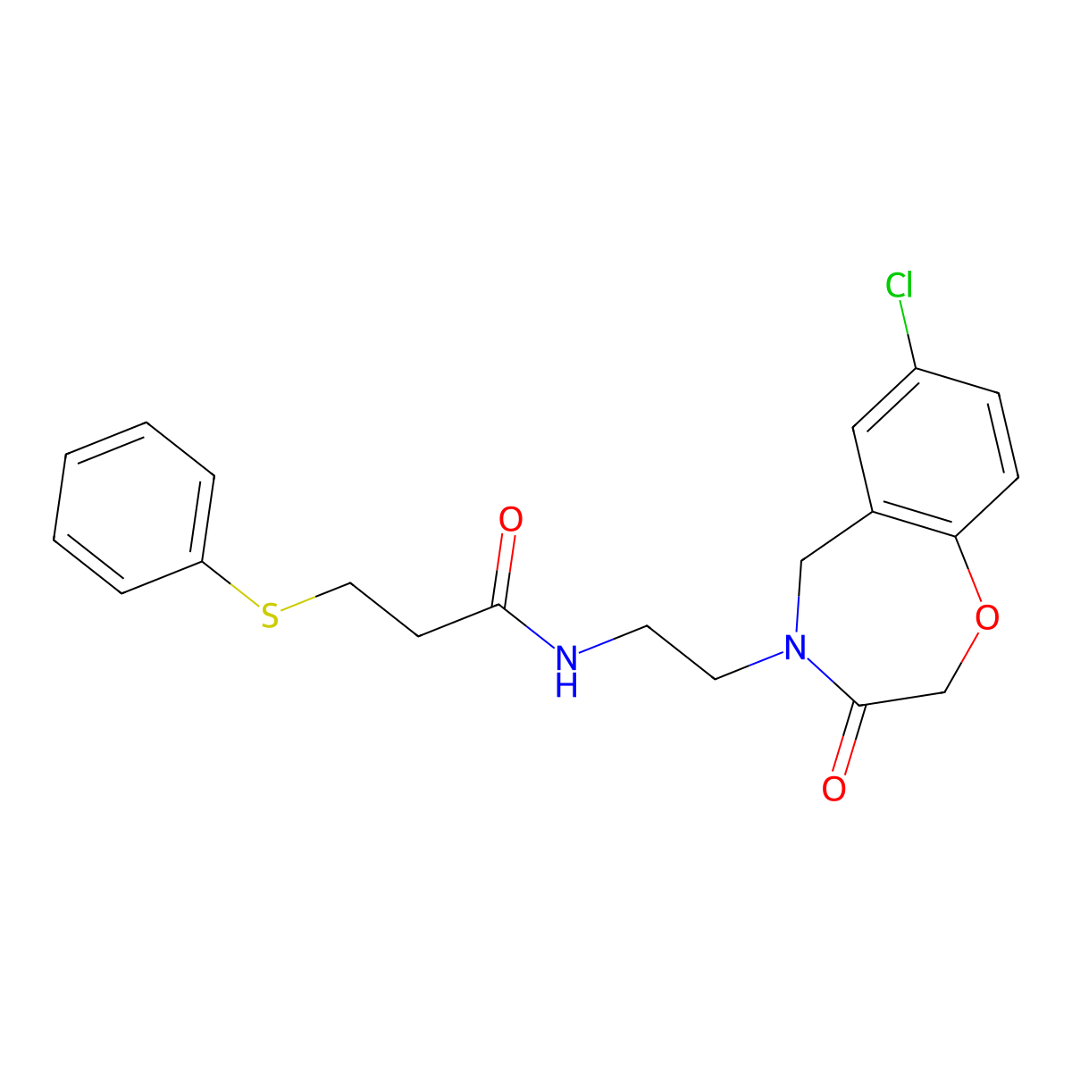 N-(2-(7-chloro-3-oxo-2,3-dihydrobenzo[f][1,4]oxazepin-4(5H)-yl)ethyl)-3-(phenylthio)propanamide molecular structure, CAS 2034503-63-2