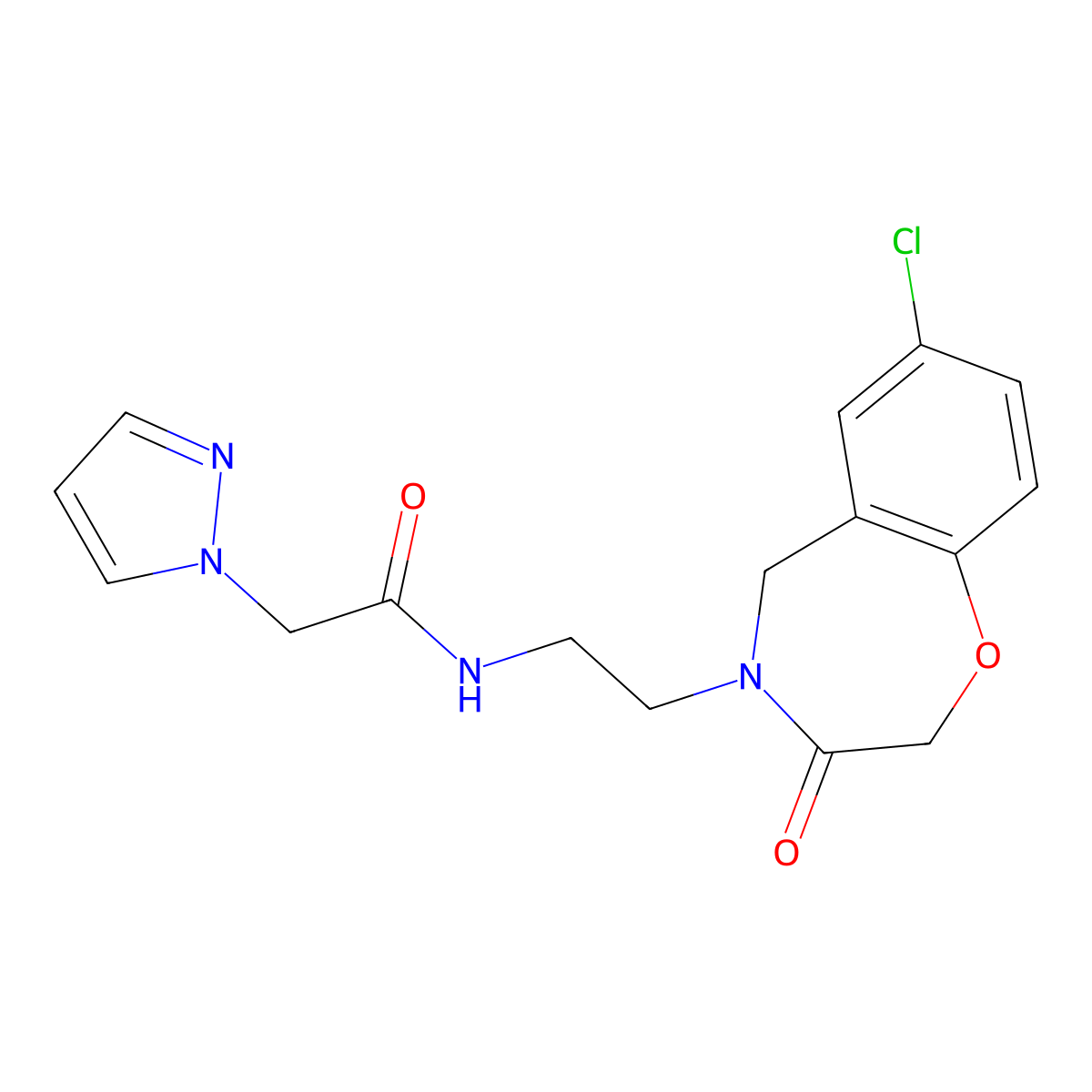 N-(2-(7-chloro-3-oxo-2,3-dihydrobenzo[f][1,4]oxazepin-4(5H)-yl)ethyl)-2-(1H-pyrazol-1-yl)acetamide molecular structure, CAS 2034503-73-4