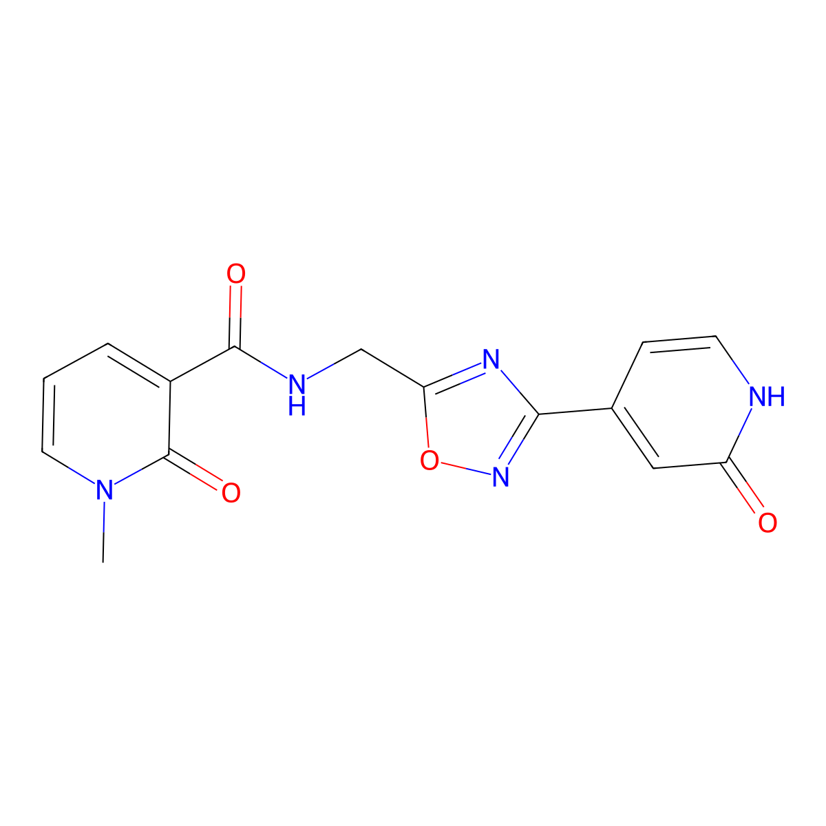 1-methyl-2-oxo-N-((3-(2-oxo-1,2-dihydropyridin-4-yl)-1,2,4-oxadiazol-5-yl)methyl)-1,2-dihydropyridine-3-carboxamide molecular structure, CAS 2034503-75-6