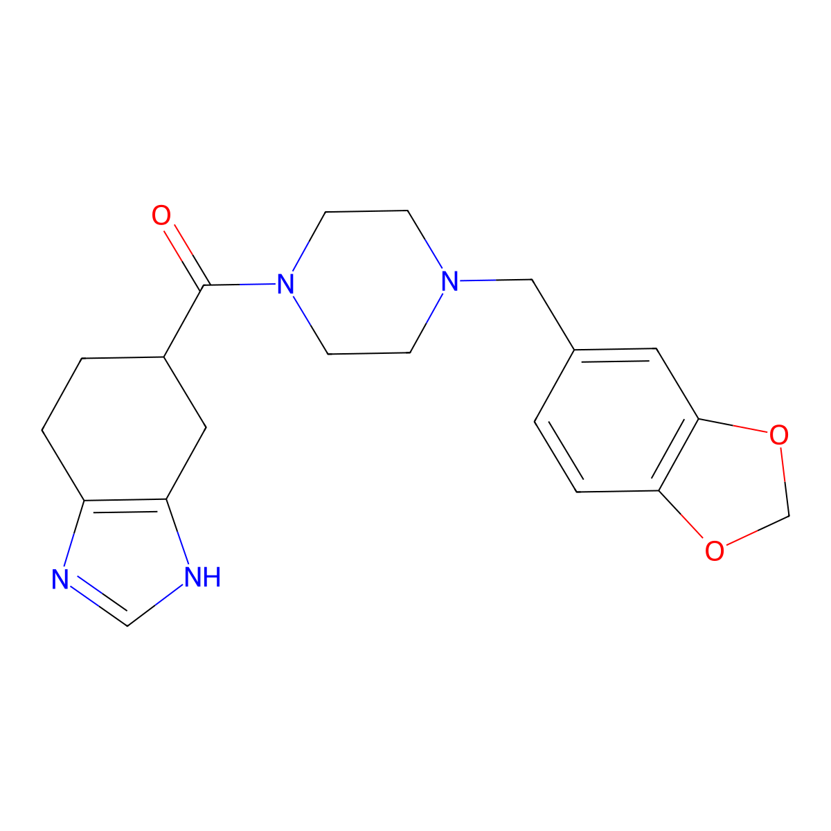 (4-(benzo[d][1,3]dioxol-5-ylmethyl)piperazin-1-yl)(4,5,6,7-tetrahydro-1H-benzo[d]imidazol-5-yl)methanone molecular structure, CAS 2034503-78-9