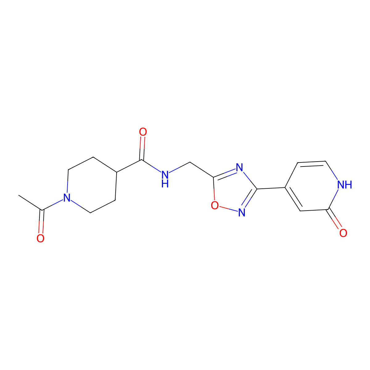 1-acetyl-N-((3-(2-oxo-1,2-dihydropyridin-4-yl)-1,2,4-oxadiazol-5-yl)methyl)piperidine-4-carboxamide molecular structure, CAS 2034503-89-2