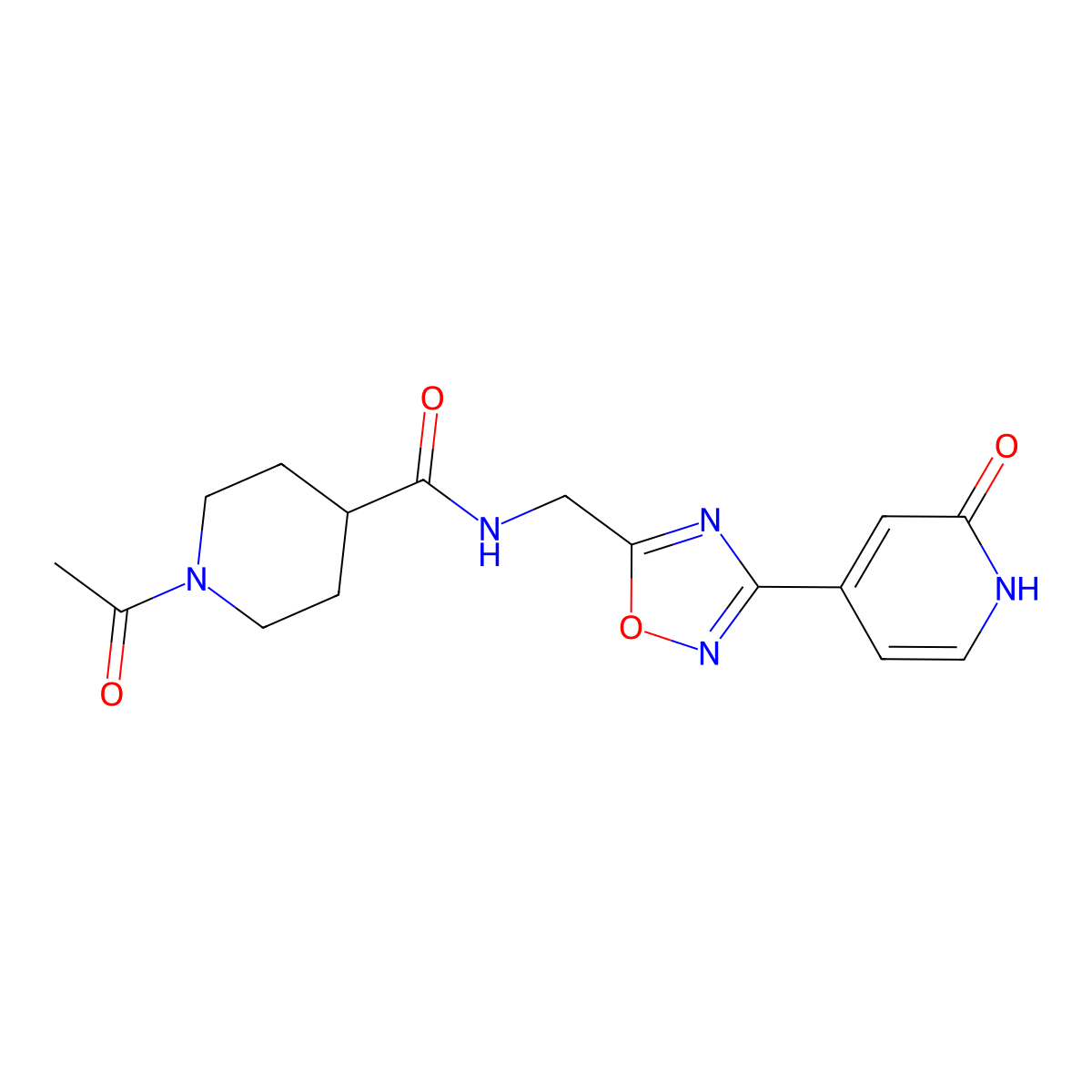 1-acetyl-N-((3-(2-oxo-1,2-dihydropyridin-4-yl)-1,2,4-oxadiazol-5-yl)methyl)piperidine-4-carboxamide molecular structure, CAS 2034503-89-2