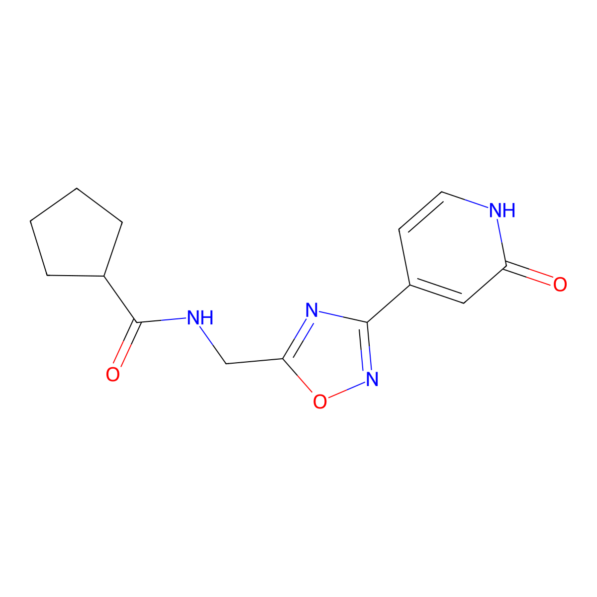 N-((3-(2-oxo-1,2-dihydropyridin-4-yl)-1,2,4-oxadiazol-5-yl)methyl)cyclopentanecarboxamide molecular structure, CAS 2034503-95-0