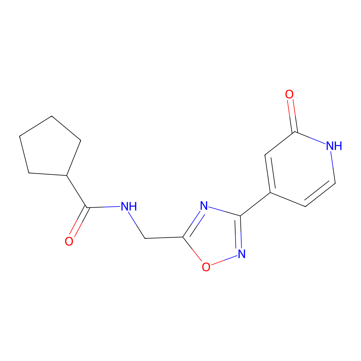 N-((3-(2-oxo-1,2-dihydropyridin-4-yl)-1,2,4-oxadiazol-5-yl)methyl)cyclopentanecarboxamide molecular structure, CAS 2034503-95-0