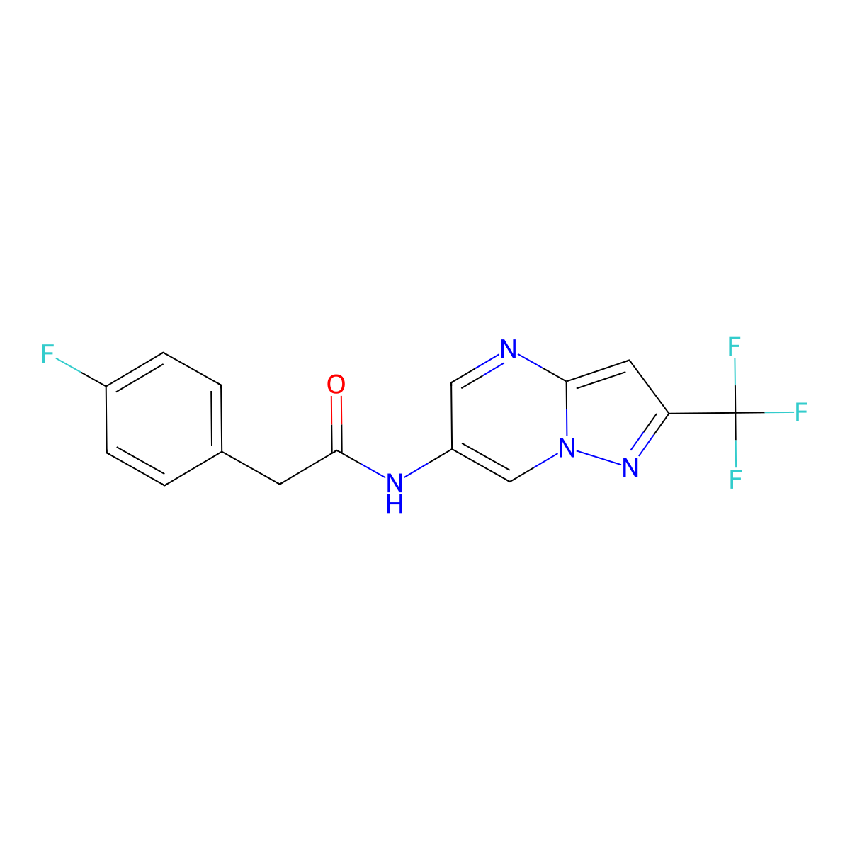 2-(4-fluorophenyl)-N-[2-(trifluoromethyl)pyrazolo[1,5-a]pyrimidin-6-yl]acetamide molecular structure, CAS 2034503-99-4