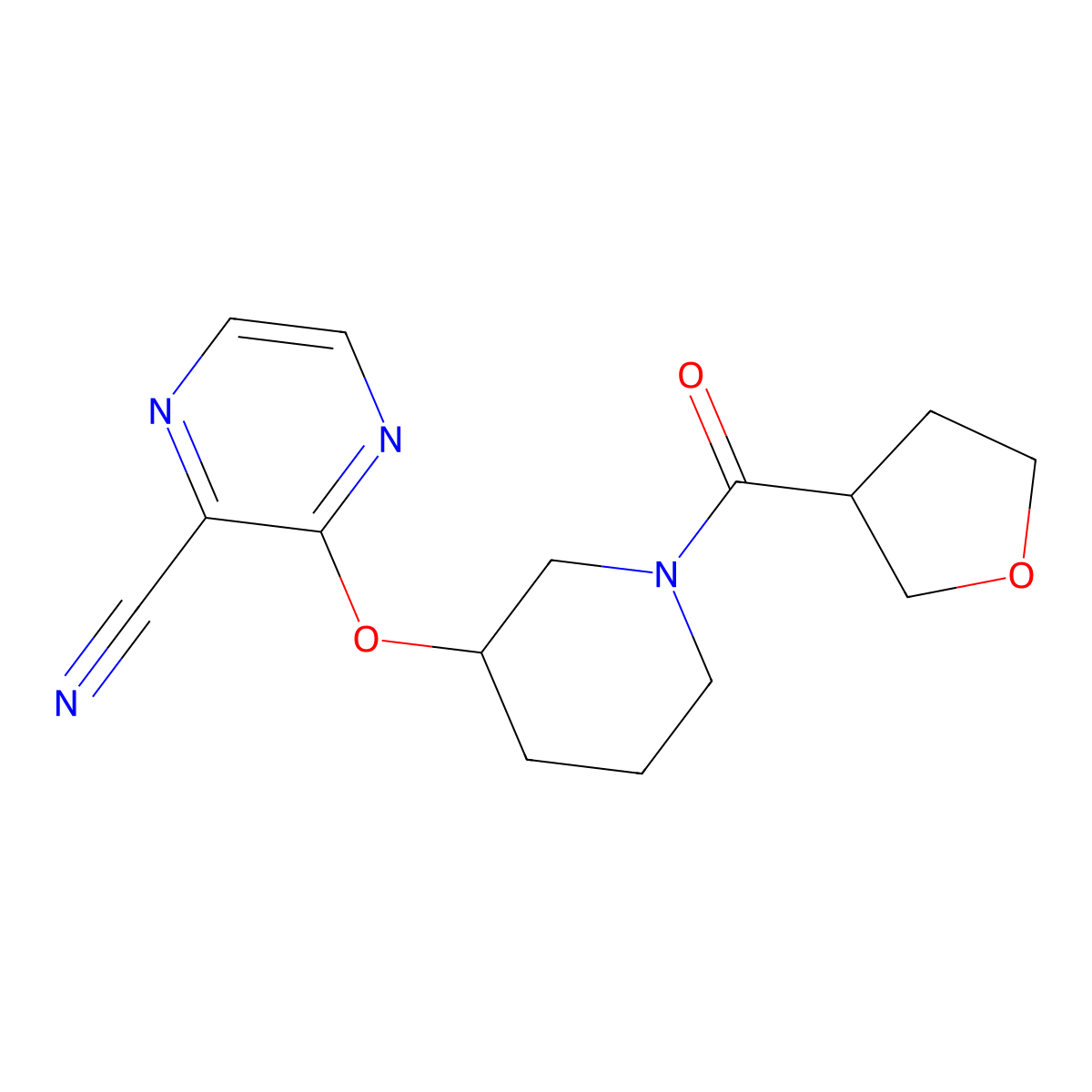 3-((1-(Tetrahydrofuran-3-carbonyl)piperidin-3-yl)oxy)pyrazine-2-carbonitrile molecular structure, CAS 2034504-00-0