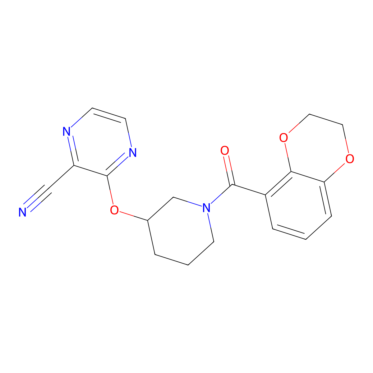 3-((1-(2,3-Dihydrobenzo[b][1,4]dioxine-5-carbonyl)piperidin-3-yl)oxy)pyrazine-2-carbonitrile molecular structure, CAS 2034504-07-7