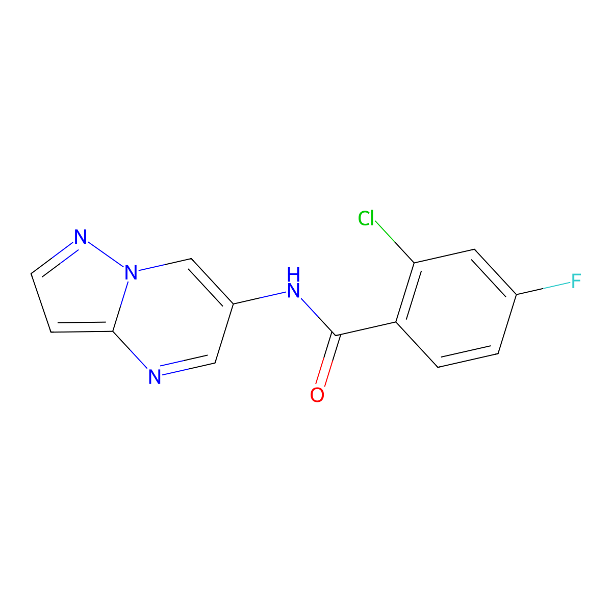 2-chloro-4-fluoro-N-(pyrazolo[1,5-a]pyrimidin-6-yl)benzamide molecular structure, CAS 2034504-12-4