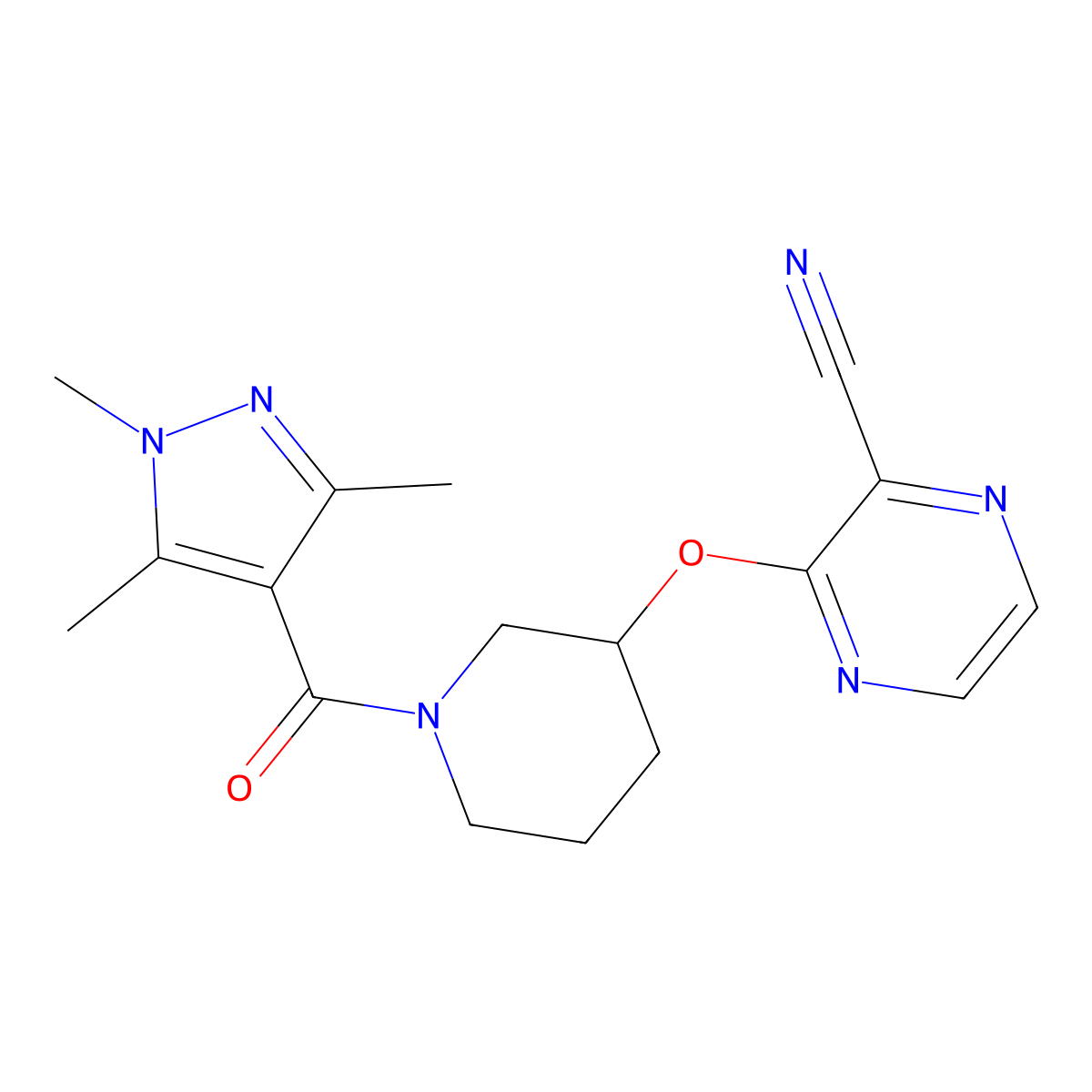 3-{[1-(1,3,5-trimethyl-1H-pyrazole-4-carbonyl)piperidin-3-yl]oxy}pyrazine-2-carbonitrile molecular structure, CAS 2034504-17-9