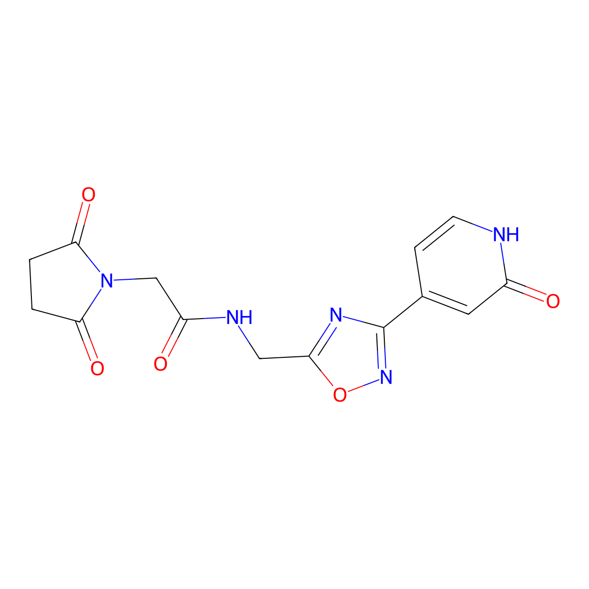 2-(2,5-dioxopyrrolidin-1-yl)-N-((3-(2-oxo-1,2-dihydropyridin-4-yl)-1,2,4-oxadiazol-5-yl)methyl)acetamide molecular structure, CAS 2034504-19-1