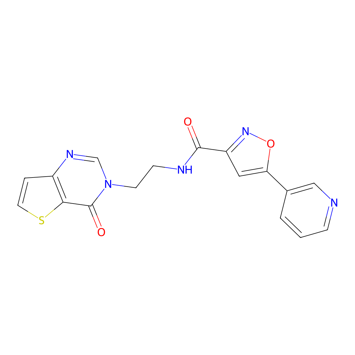 N-(2-(4-oxothieno[3,2-d]pyrimidin-3(4H)-yl)ethyl)-5-(pyridin-3-yl)isoxazole-3-carboxamide molecular structure, CAS 2034504-25-9