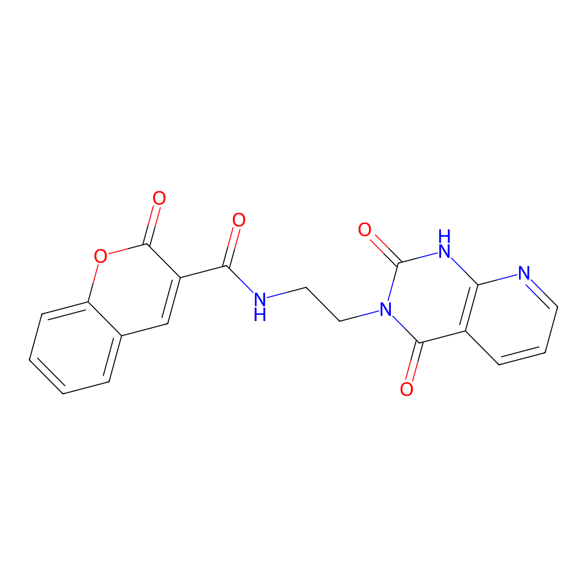N-(2-(2,4-dioxo-1,2-dihydropyrido[2,3-d]pyrimidin-3(4H)-yl)ethyl)-2-oxo-2H-chromene-3-carboxamide molecular structure, CAS 2034504-30-6