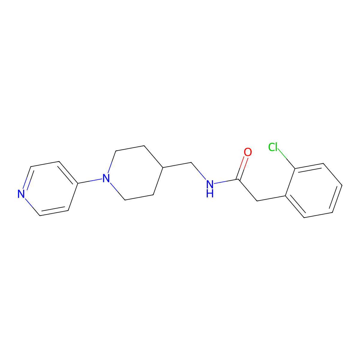 2-(2-chlorophenyl)-N-((1-(pyridin-4-yl)piperidin-4-yl)methyl)acetamide molecular structure, CAS 2034504-33-9