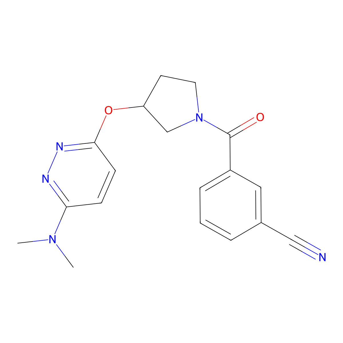 3-(3-((6-(Dimethylamino)pyridazin-3-yl)oxy)pyrrolidine-1-carbonyl)benzonitrile molecular structure, CAS 2034504-34-0