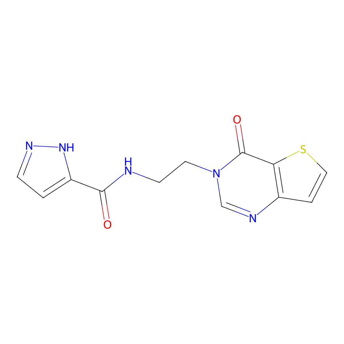N-(2-(4-oxothieno[3,2-d]pyrimidin-3(4H)-yl)ethyl)-1H-pyrazole-3-carboxamide molecular structure, CAS 2034504-36-2