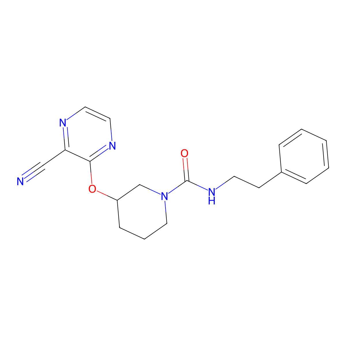 3-((3-cyanopyrazin-2-yl)oxy)-N-phenethylpiperidine-1-carboxamide molecular structure, CAS 2034504-47-5