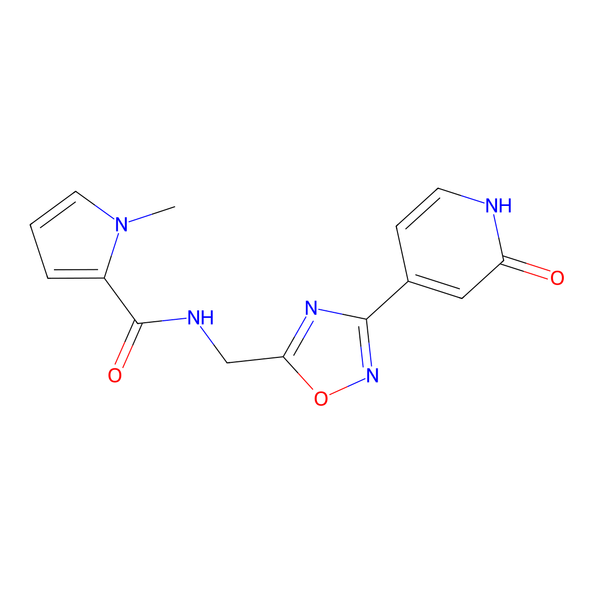 1-methyl-N-((3-(2-oxo-1,2-dihydropyridin-4-yl)-1,2,4-oxadiazol-5-yl)methyl)-1H-pyrrole-2-carboxamide molecular structure, CAS 2034504-51-1