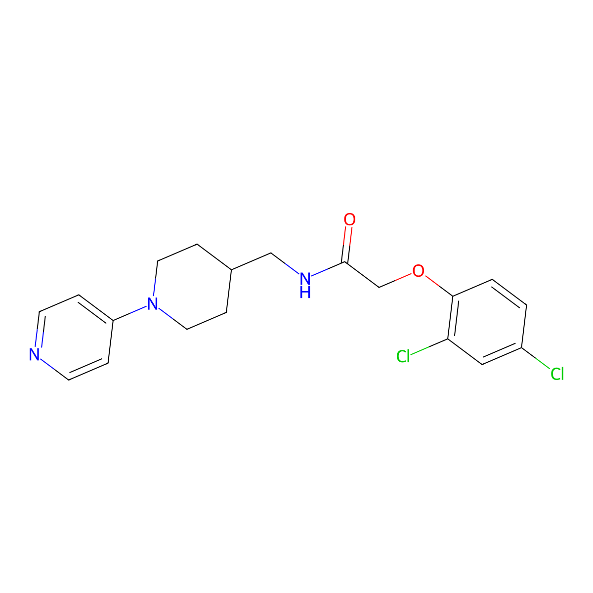 2-(2,4-dichlorophenoxy)-N-((1-(pyridin-4-yl)piperidin-4-yl)methyl)acetamide molecular structure, CAS 2034504-54-4