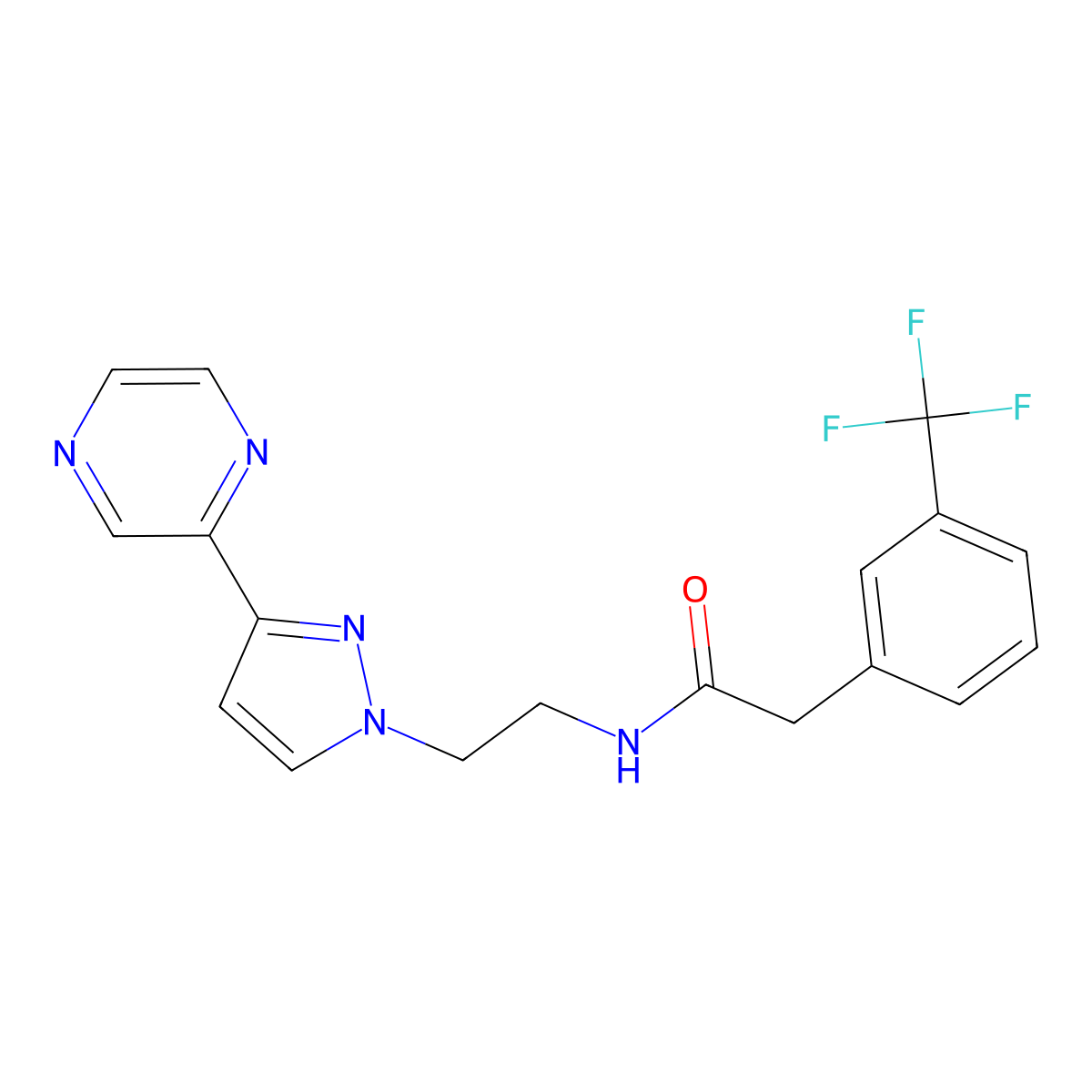 N-(2-(3-(pyrazin-2-yl)-1H-pyrazol-1-yl)ethyl)-2-(3-(trifluoromethyl)phenyl)acetamide molecular structure, CAS 2034504-55-5