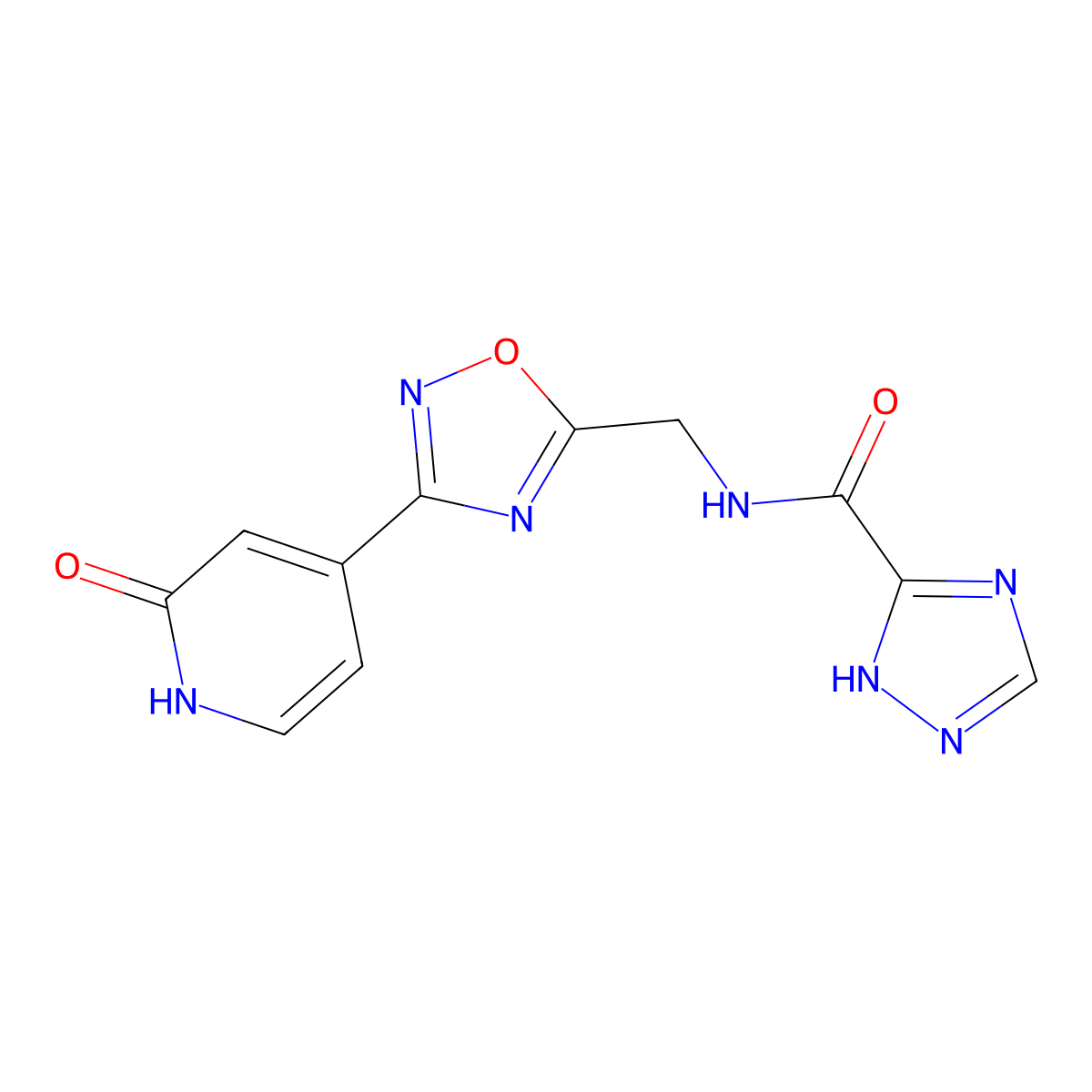 N-((3-(2-oxo-1,2-dihydropyridin-4-yl)-1,2,4-oxadiazol-5-yl)methyl)-1H-1,2,4-triazole-5-carboxamide molecular structure, CAS 2034504-56-6