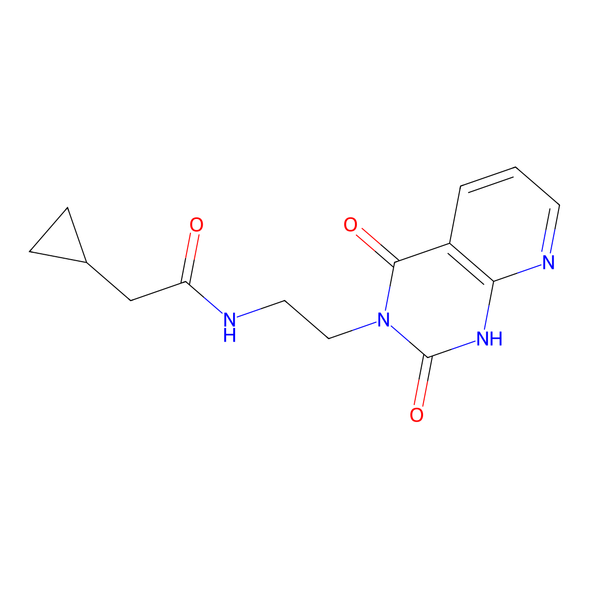 2-cyclopropyl-N-(2-(2,4-dioxo-1,2-dihydropyrido[2,3-d]pyrimidin-3(4H)-yl)ethyl)acetamide molecular structure, CAS 2034504-65-7