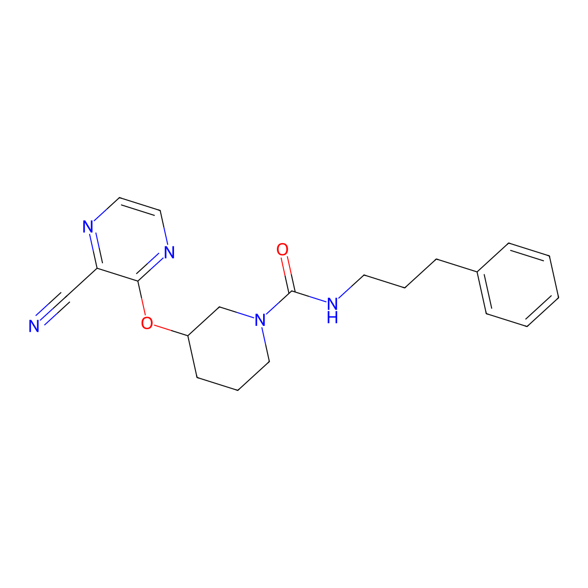 3-[(3-cyanopyrazin-2-yl)oxy]-N-(3-phenylpropyl)piperidine-1-carboxamide molecular structure, CAS 2034504-66-8