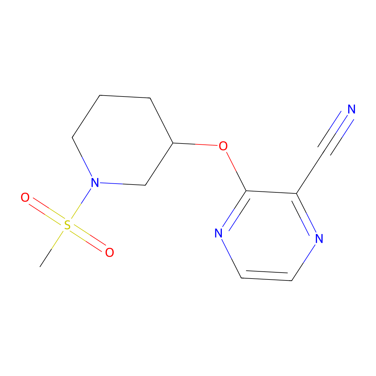3-((1-(Methylsulfonyl)piperidin-3-yl)oxy)pyrazine-2-carbonitrile molecular structure, CAS 2034504-72-6