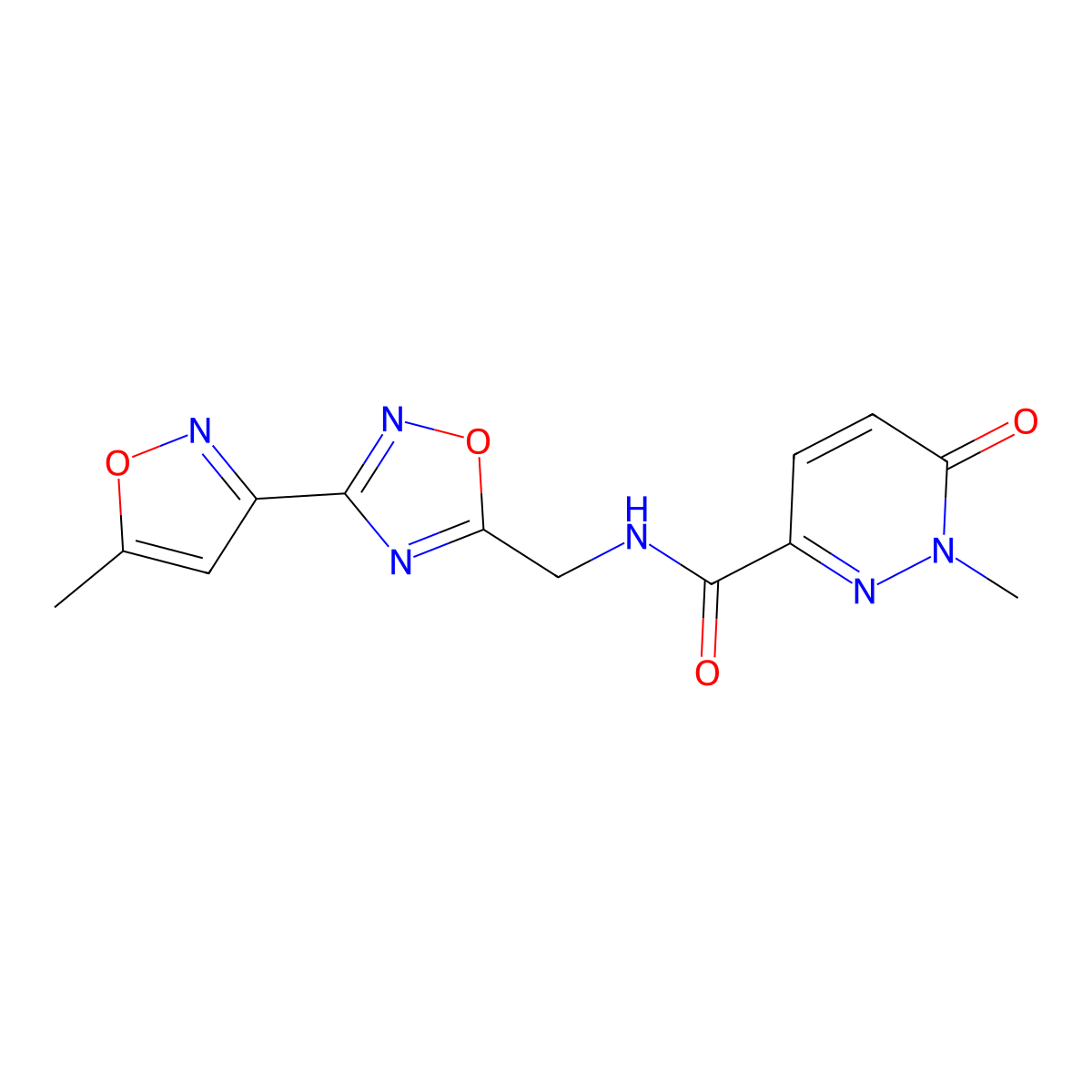 1-methyl-N-((3-(5-methylisoxazol-3-yl)-1,2,4-oxadiazol-5-yl)methyl)-6-oxo-1,6-dihydropyridazine-3-carboxamide molecular structure, CAS 2034504-76-0