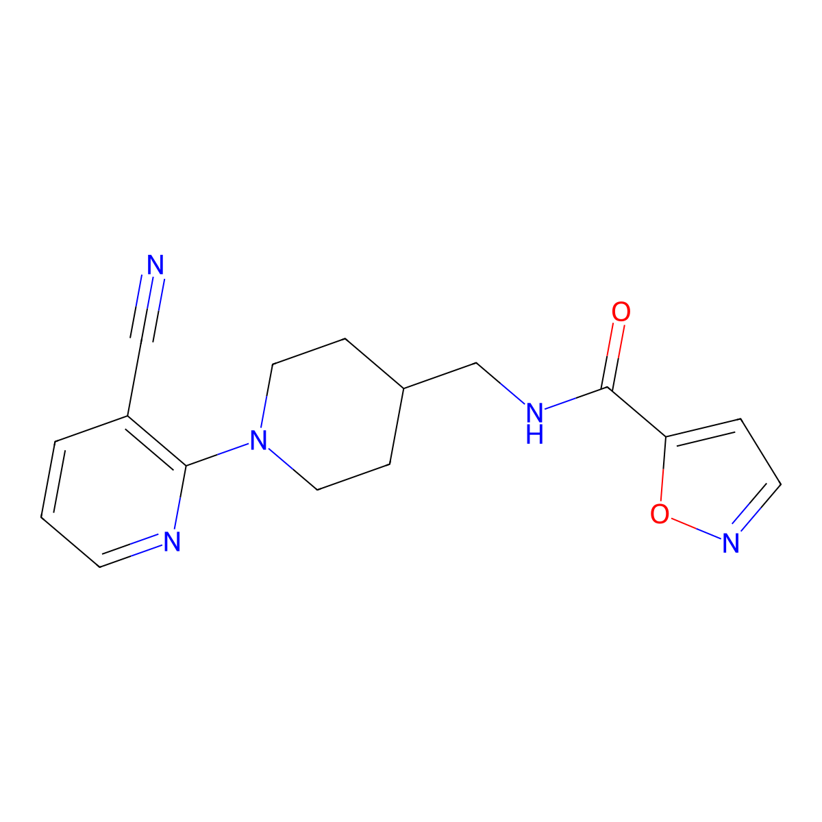 N-((1-(3-cyanopyridin-2-yl)piperidin-4-yl)methyl)isoxazole-5-carboxamide molecular structure, CAS 2034504-77-1