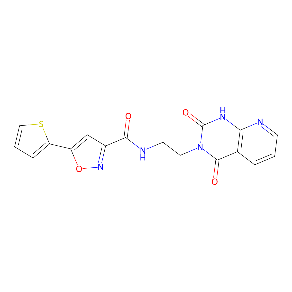 N-(2-(2,4-dioxo-1,2-dihydropyrido[2,3-d]pyrimidin-3(4H)-yl)ethyl)-5-(thiophen-2-yl)isoxazole-3-carboxamide molecular structure, CAS 2034504-78-2