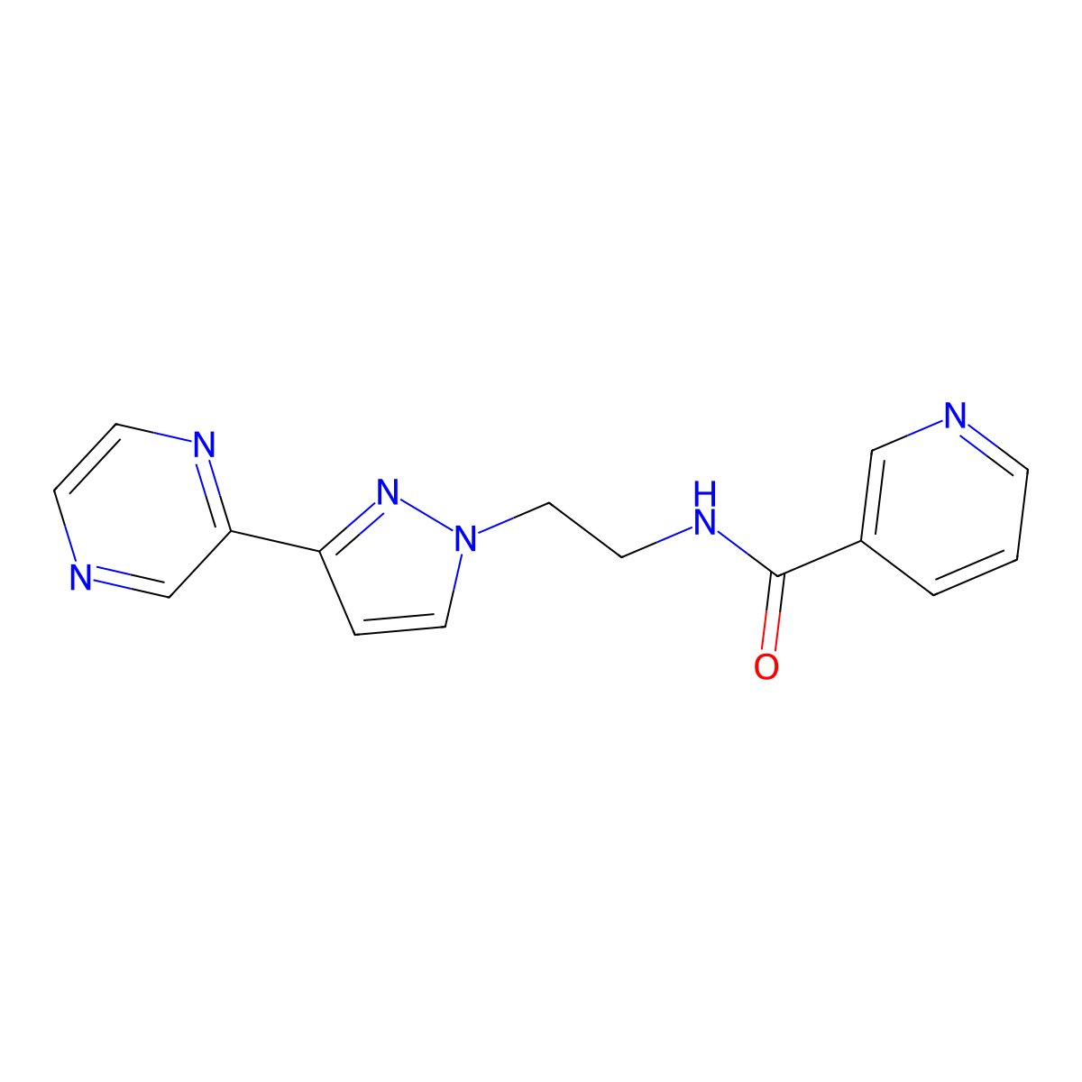 N-(2-(3-(pyrazin-2-yl)-1H-pyrazol-1-yl)ethyl)nicotinamide molecular structure, CAS 2034504-79-3