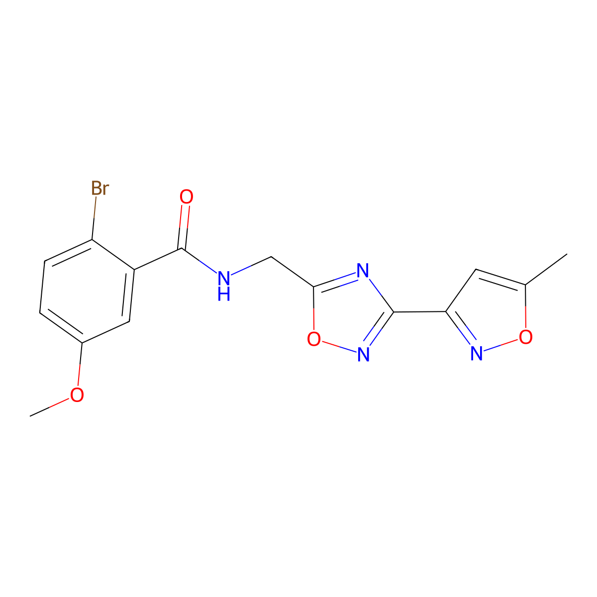 2-bromo-5-methoxy-N-((3-(5-methylisoxazol-3-yl)-1,2,4-oxadiazol-5-yl)methyl)benzamide molecular structure, CAS 2034504-82-8