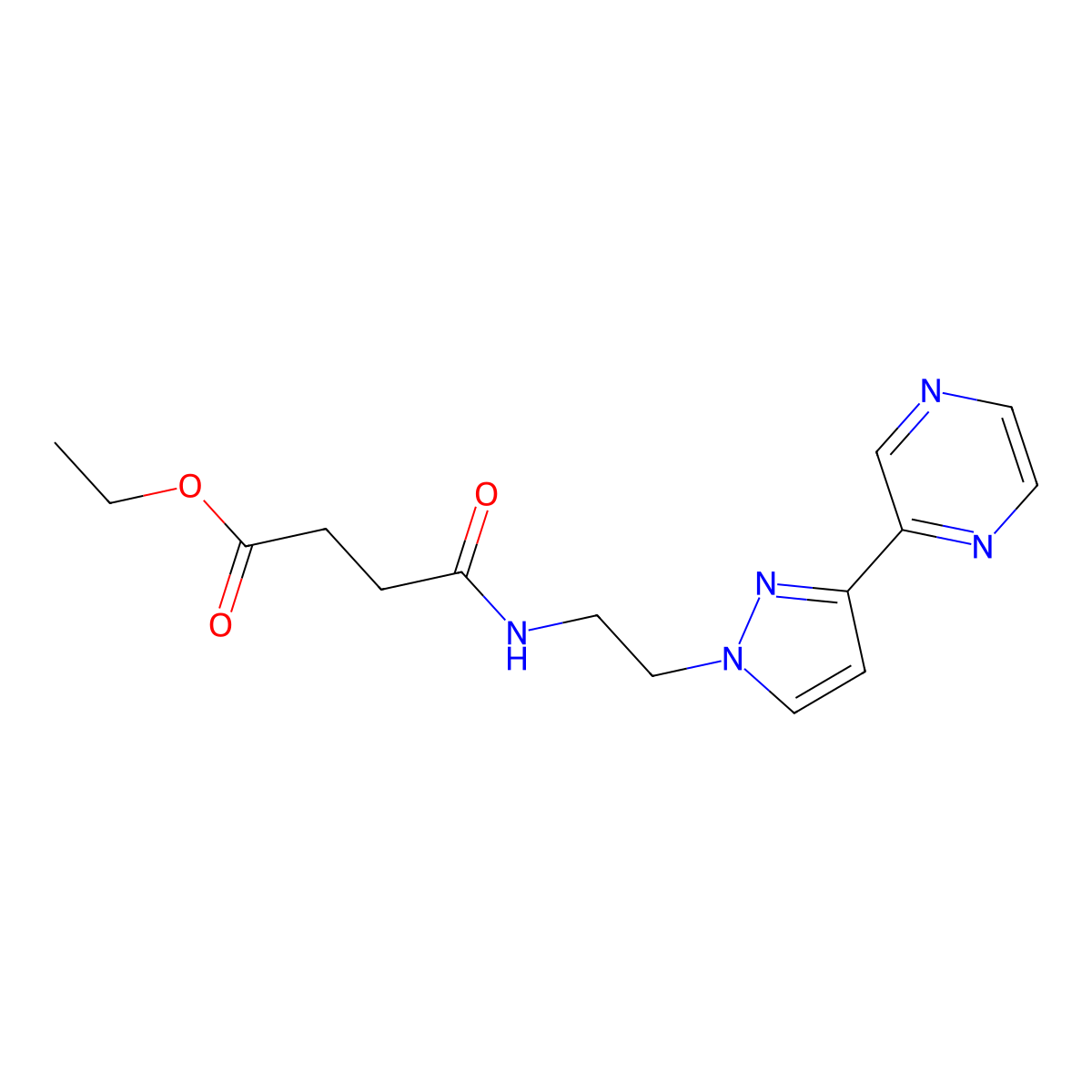 ethyl 4-oxo-4-((2-(3-(pyrazin-2-yl)-1H-pyrazol-1-yl)ethyl)amino)butanoate molecular structure, CAS 2034504-84-0