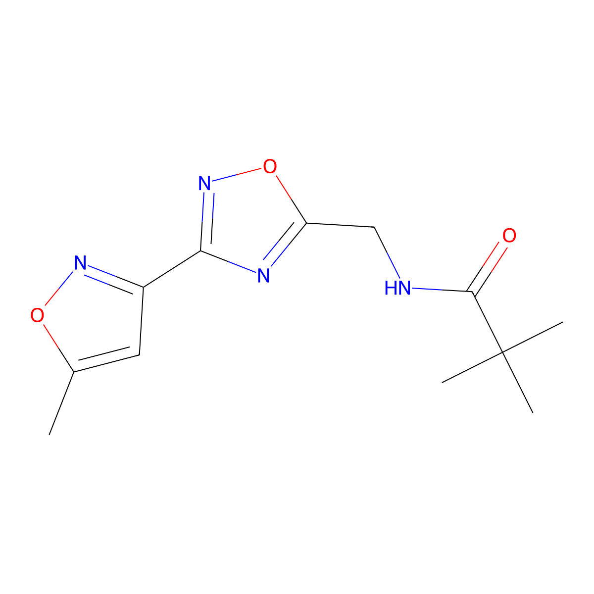 N-((3-(5-methylisoxazol-3-yl)-1,2,4-oxadiazol-5-yl)methyl)pivalamide molecular structure, CAS 2034504-87-3