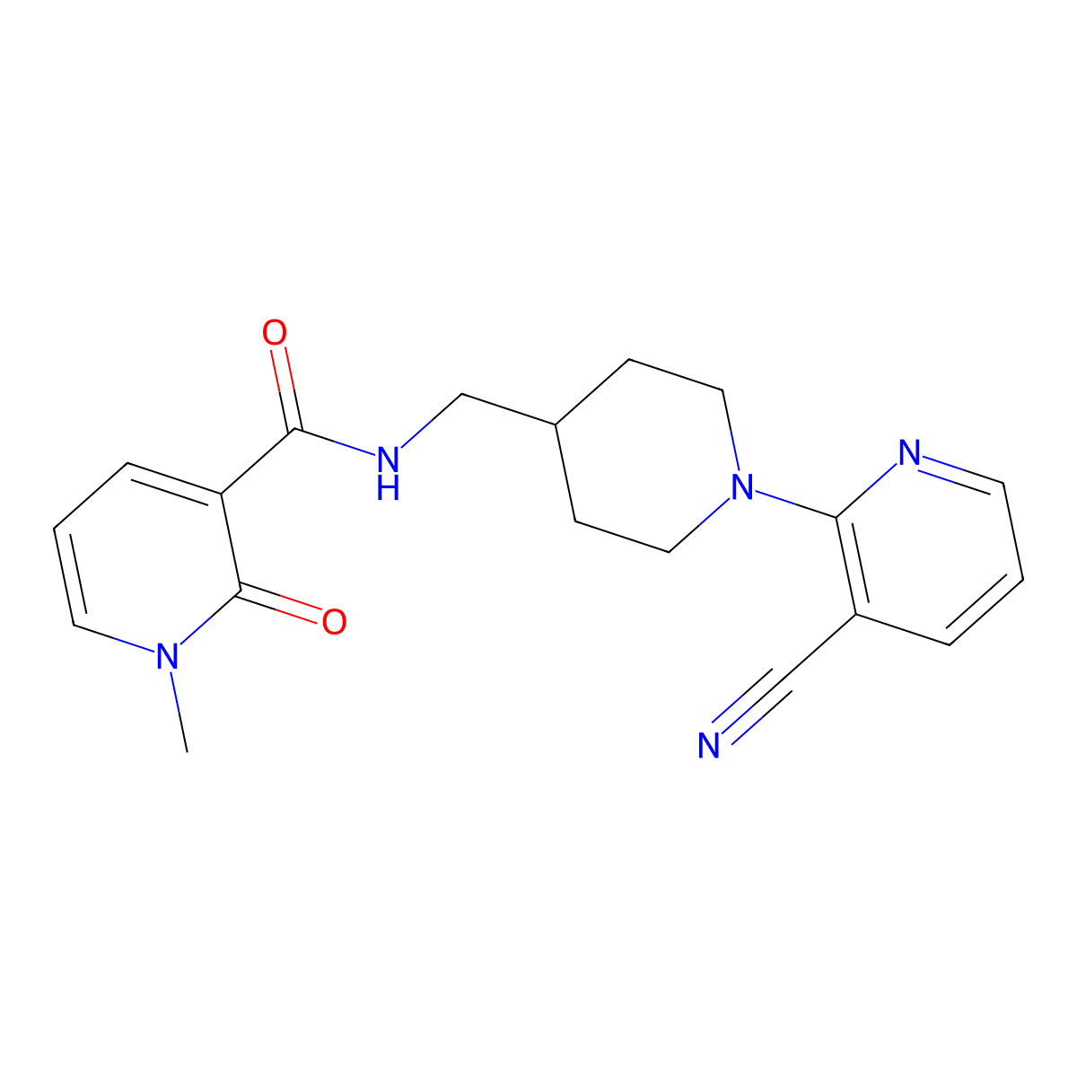 N-((1-(3-cyanopyridin-2-yl)piperidin-4-yl)methyl)-1-methyl-2-oxo-1,2-dihydropyridine-3-carboxamide molecular structure, CAS 2034504-88-4