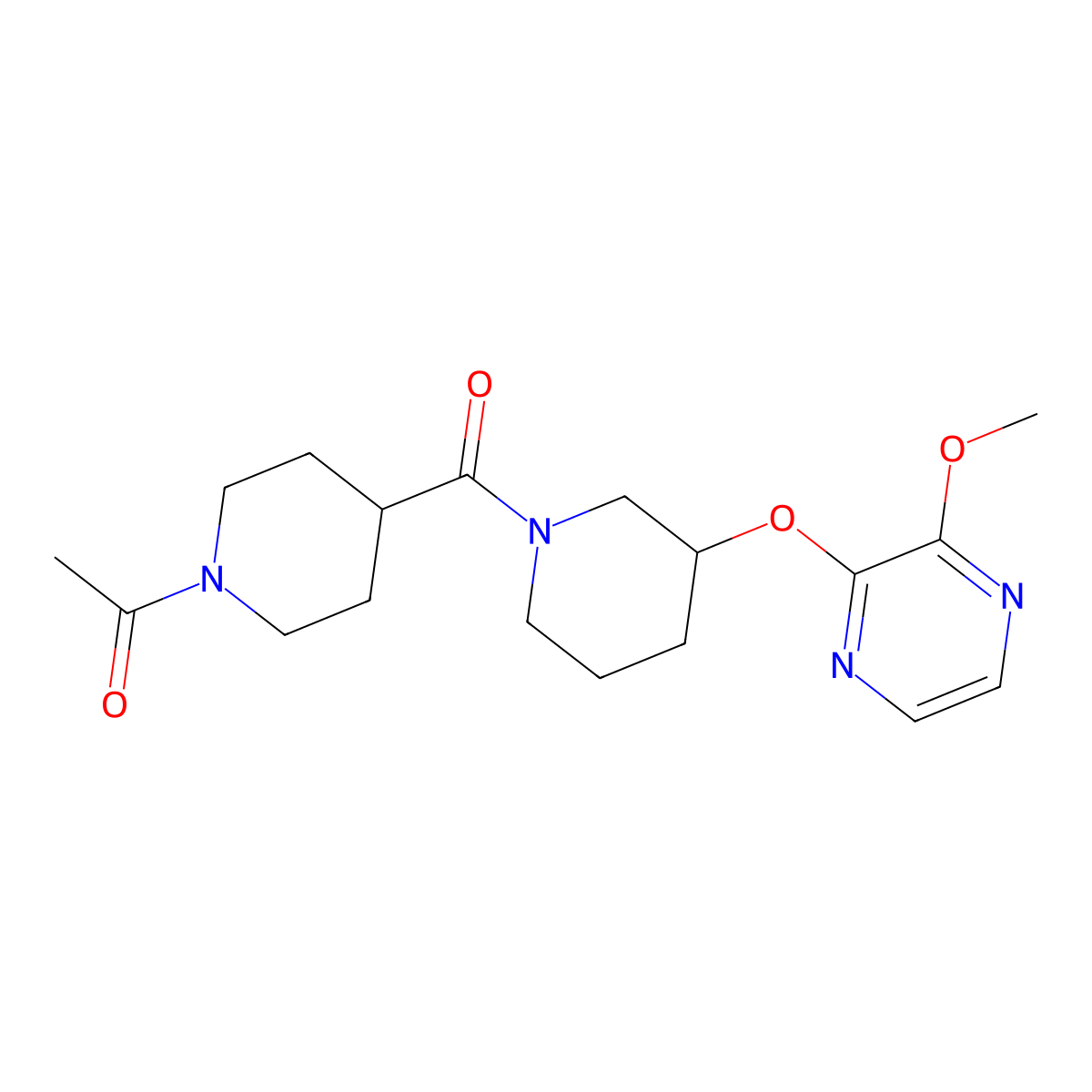 1-(4-(3-((3-Methoxypyrazin-2-yl)oxy)piperidine-1-carbonyl)piperidin-1-yl)ethanone molecular structure, CAS 2034504-93-1