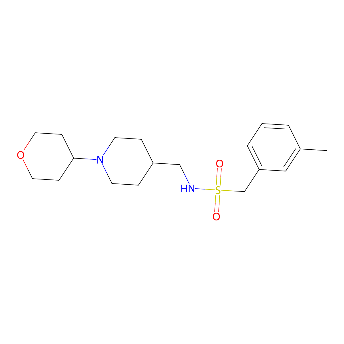 N-((1-(tetrahydro-2H-pyran-4-yl)piperidin-4-yl)methyl)-1-(m-tolyl)methanesulfonamide molecular structure, CAS 2034504-96-4