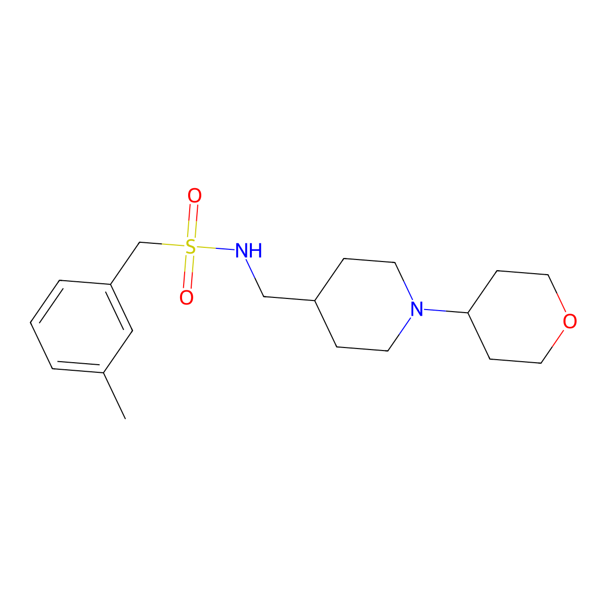 N-((1-(tetrahydro-2H-pyran-4-yl)piperidin-4-yl)methyl)-1-(m-tolyl)methanesulfonamide molecular structure, CAS 2034504-96-4