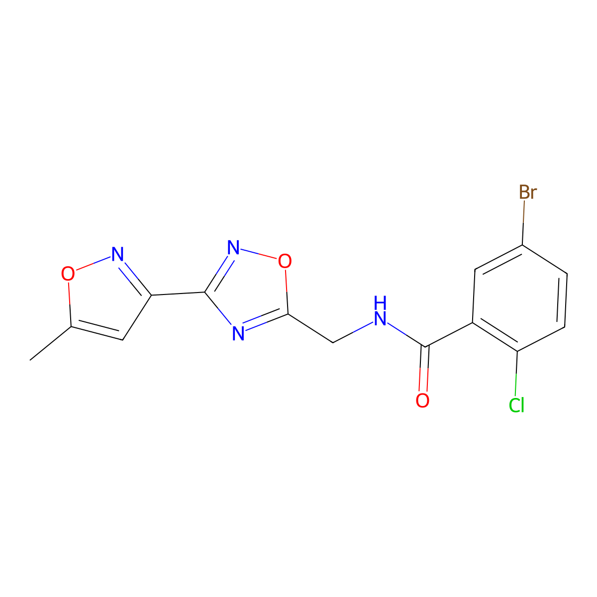 5-bromo-2-chloro-N-((3-(5-methylisoxazol-3-yl)-1,2,4-oxadiazol-5-yl)methyl)benzamide molecular structure, CAS 2034504-97-5
