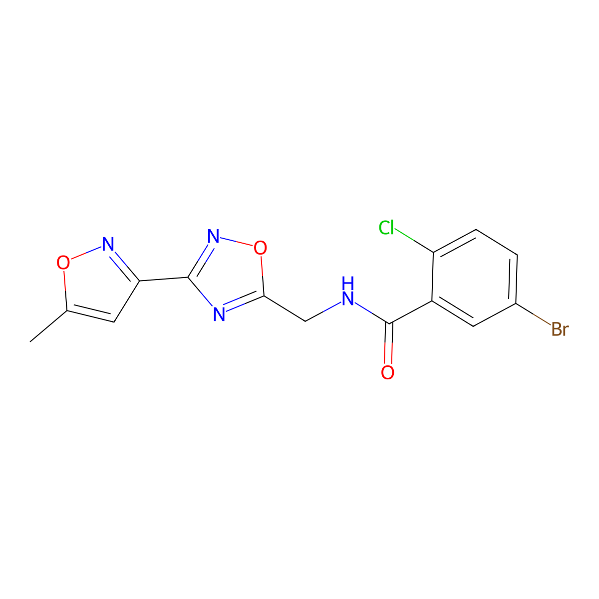 5-bromo-2-chloro-N-((3-(5-methylisoxazol-3-yl)-1,2,4-oxadiazol-5-yl)methyl)benzamide molecular structure, CAS 2034504-97-5