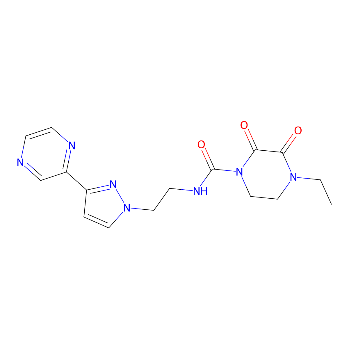 4-ethyl-2,3-dioxo-N-(2-(3-(pyrazin-2-yl)-1H-pyrazol-1-yl)ethyl)piperazine-1-carboxamide molecular structure, CAS 2034505-00-3